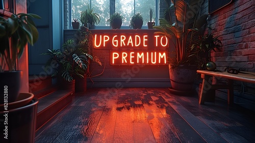 “UPGRADE TO PREMI&UM” - sign - graphic resource - background - wallpaper -neon  photo