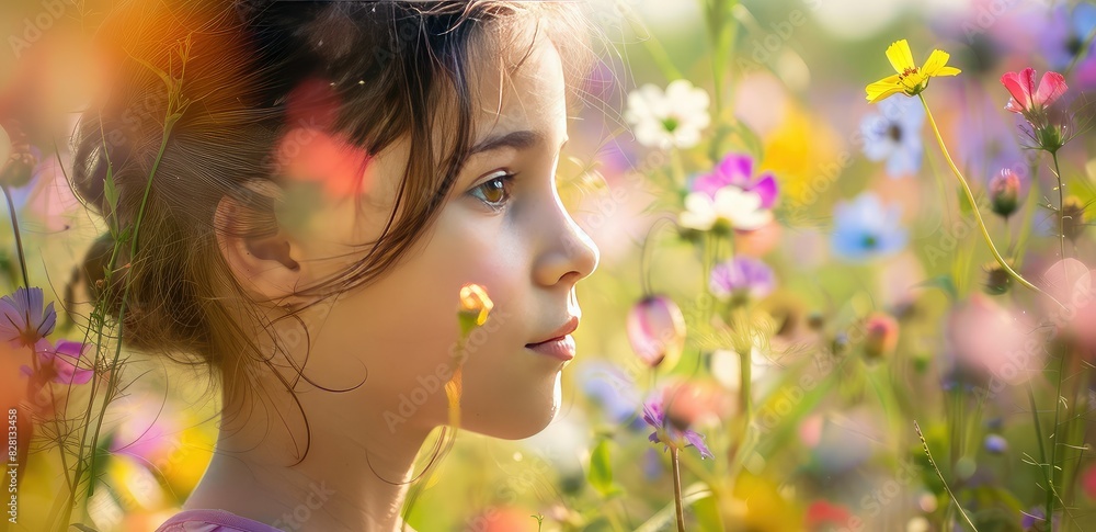Little girl in a field of flowers. Little girl in a field of flowers.