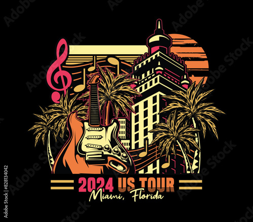 Guitar and Miami Florida Beach vector
