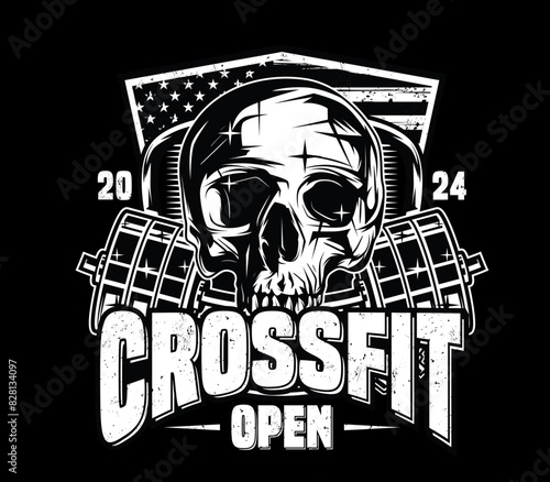 Skull barbell and CrossFit design vector