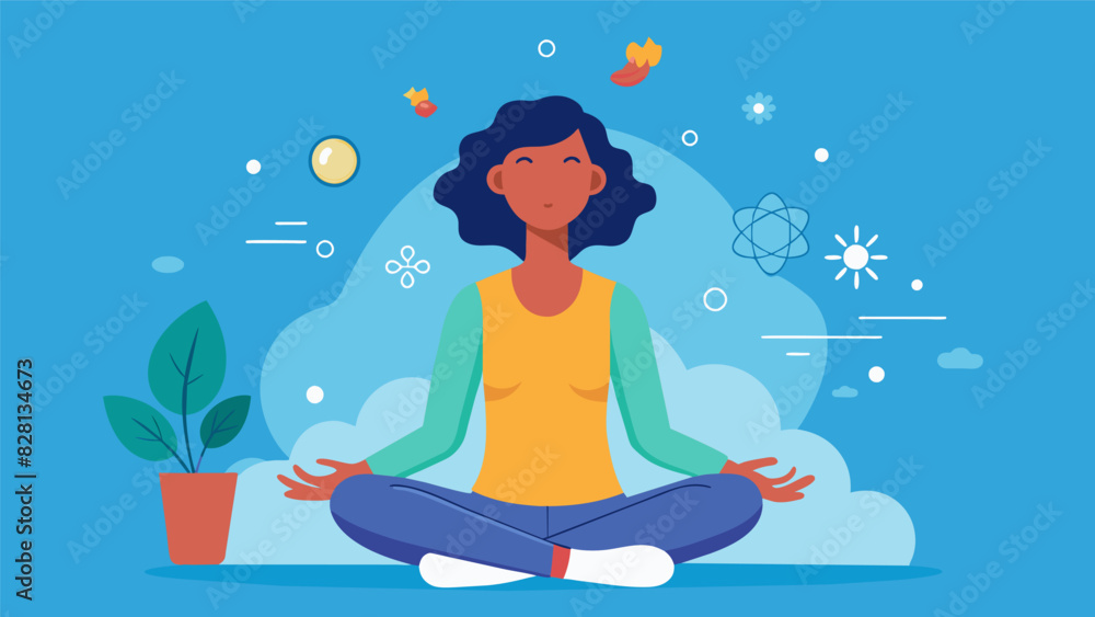 A student deeply inhales and exhales feeling the energy flow through their body and visualizing it cleansing and revitalizing every cell.. Vector illustration A student deeply inhales and exhales feeling the energy flow through their body and visualizing it cleansing and revitalizing every cell.. Vector illustration