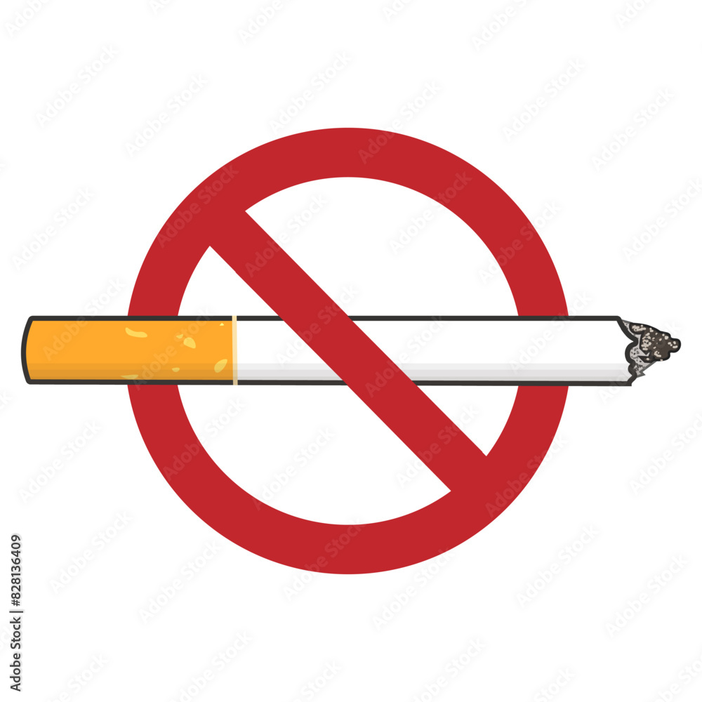 Isolated prohibition label do not smoking with illustration tobacco cigarette red round crossed sign Isolated prohibition label do not smoking with illustration tobacco cigarette red round crossed sign