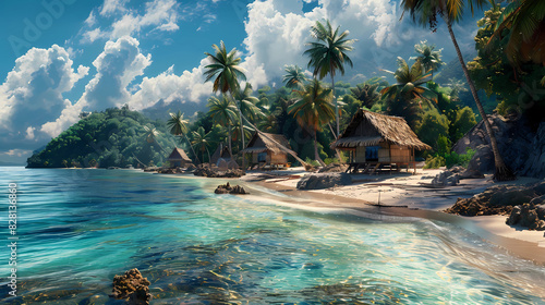 A picturesque beach on a small tropical island