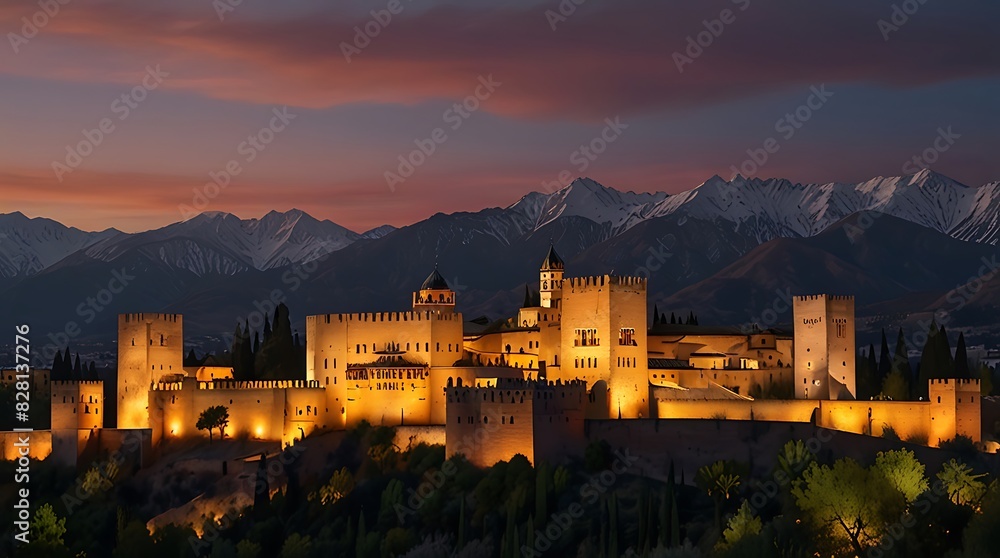 Obraz premium shows the Alhambra, a Moorish citadel and palace in Granada, Spain.