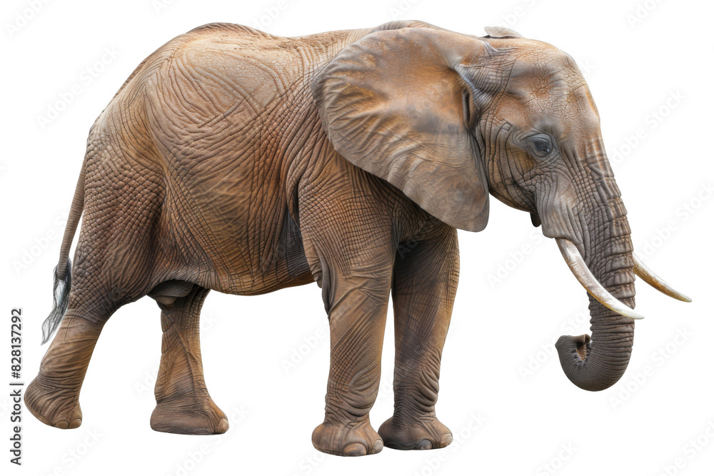 Fototapeta premium Elephant, isolated on solid white background, PNG di-cut style, realistic photo style, object as model