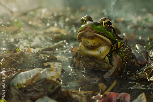 a frog is in the rubbish pile