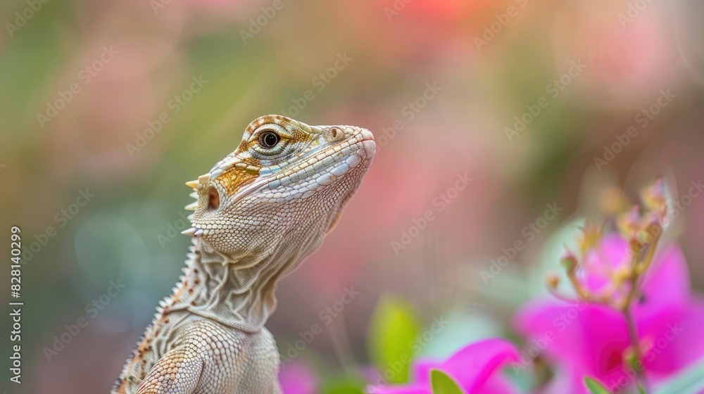 View of an Oriental Garden Lizard against a blurred background View of an Oriental Garden Lizard against a blurred background