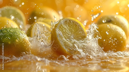 lime juice splashing on a yellow background