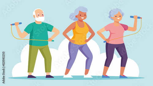 A group of seniors at a fitness class using smart resistance bands that monitor their muscle activity and guide their workouts.. Vector illustration