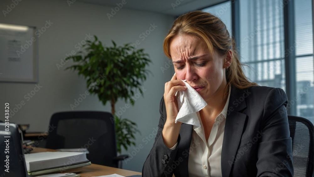 Stressed Businesswoman Struggling with Workplace Pressure Stressed Businesswoman Struggling with Workplace Pressure