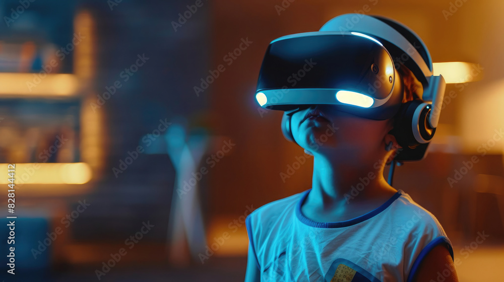 close-up view of little boy girl child face wearing vr virtual reality headset goggles and enjoying technological immersive content experience close-up view of little boy girl child face wearing vr virtual reality headset goggles and enjoying technological immersive content experience