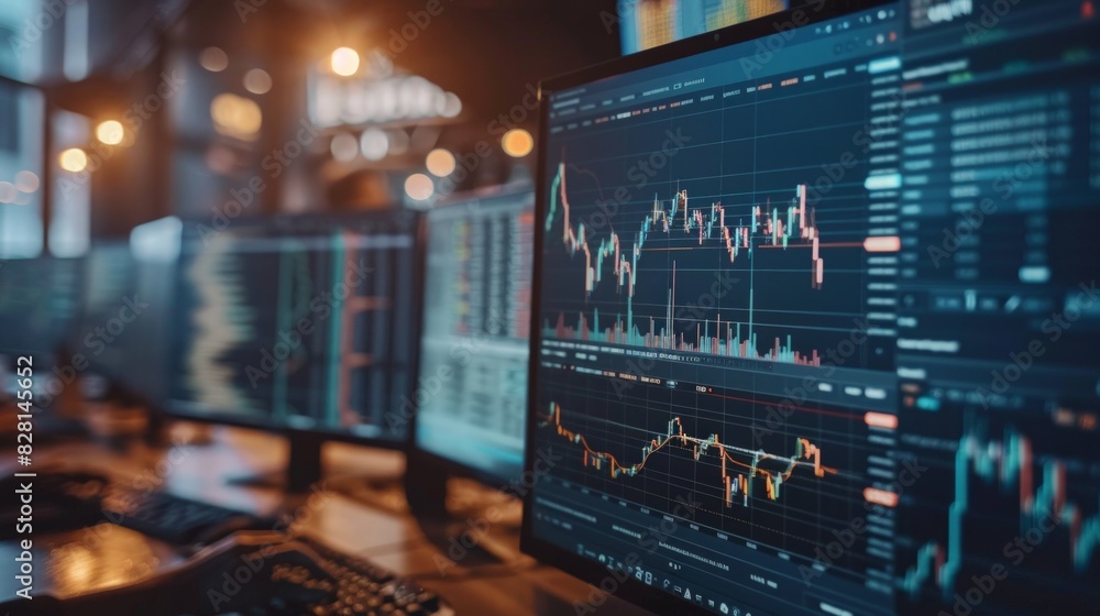 Digital Currency Exchange: people trading cryptocurrencies, sophisticated computer systems, and charts showing market trends. Highlight the innovation and volatility of the cryptocurrency market. Digital Currency Exchange: people trading cryptocurrencies, sophisticated computer systems, and charts showing market trends. Highlight the innovation and volatility of the cryptocurrency market.