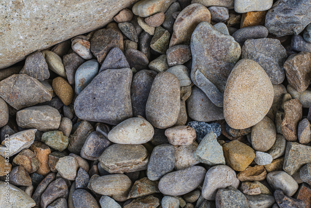 Top view of round river pebbles stones floor Top view of round river pebbles stones floor