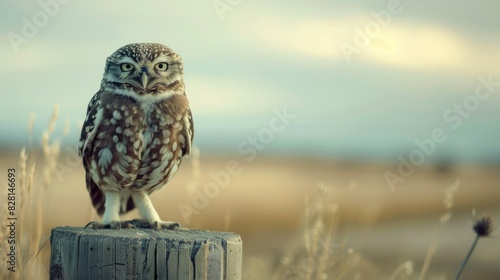 Tiny owl perched on a wooden post
