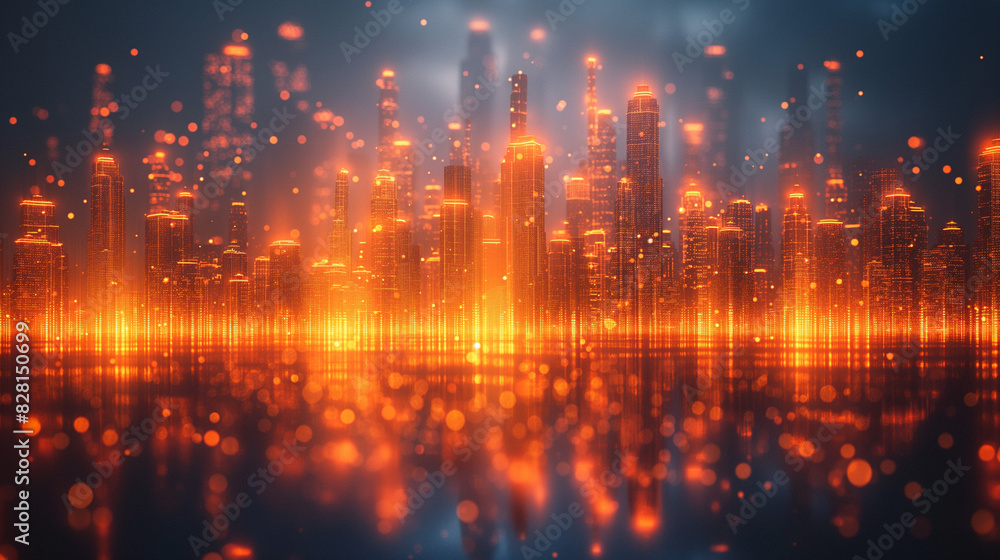 Obraz premium Cityscape with abstract particles.