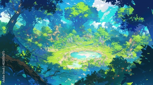 An artistic rendition of the Earth featuring lush trees and a vibrant green garden
