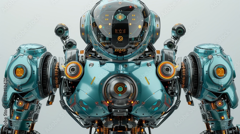 The robot’s chest plate opens to reveal diagnostic tools and indicators, allowing technicians to perform maintenance and updates without exposing themselves to danger. AI Technology and Industrial The robot’s chest plate opens to reveal diagnostic tools and indicators, allowing technicians to perform maintenance and updates without exposing themselves to danger. AI Technology and Industrial