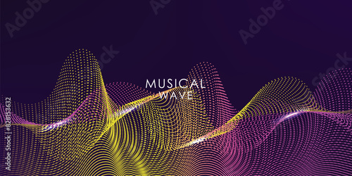 Dynamic waves background design. Music banner backdrop template.