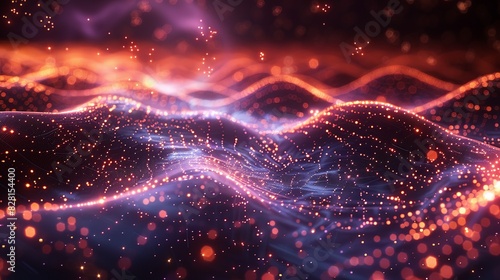 A network of interconnected nodes and lines representing a quantum field, with particles appearing and disappearing, visualizing the concept of quantum fluctuations. AI Technology and Industrial photo