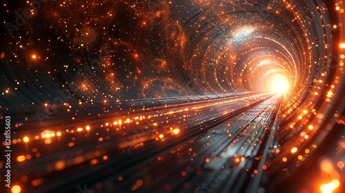 An abstract rendering of the Higgs field, with particles gaining mass as they interact with the field, set against a dark, starry backdrop. AI Technology and Industrial works concept,