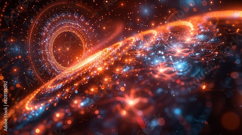 An abstract visualization of quantum decoherence, with particles transitioning from coherent superpositions to classical states, set against a complex, dynamic background. AI Technology and