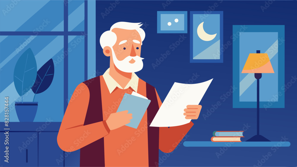 The room falls silent as a senior poet shares a piece about reflecting on their life and finding peace in old age.. Vector illustration The room falls silent as a senior poet shares a piece about reflecting on their life and finding peace in old age.. Vector illustration