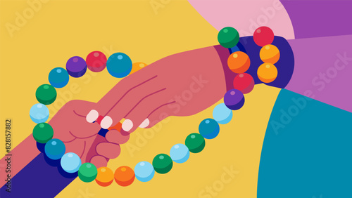 Taking time to arrange colorful beads into a personalized bracelet a soothing activity for tense fingers. Vector illustration