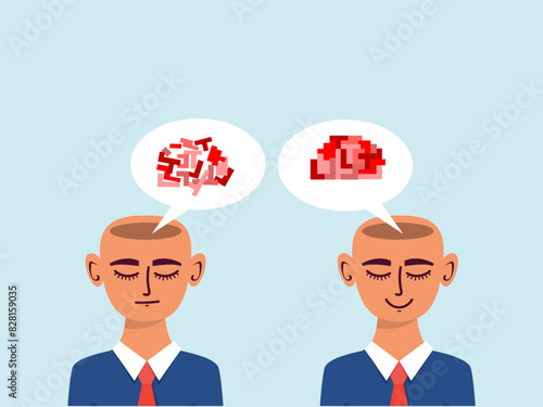 human head brain different thinking Rational and irrational thinking in the form of colourful arranged and rearranged shapes concept