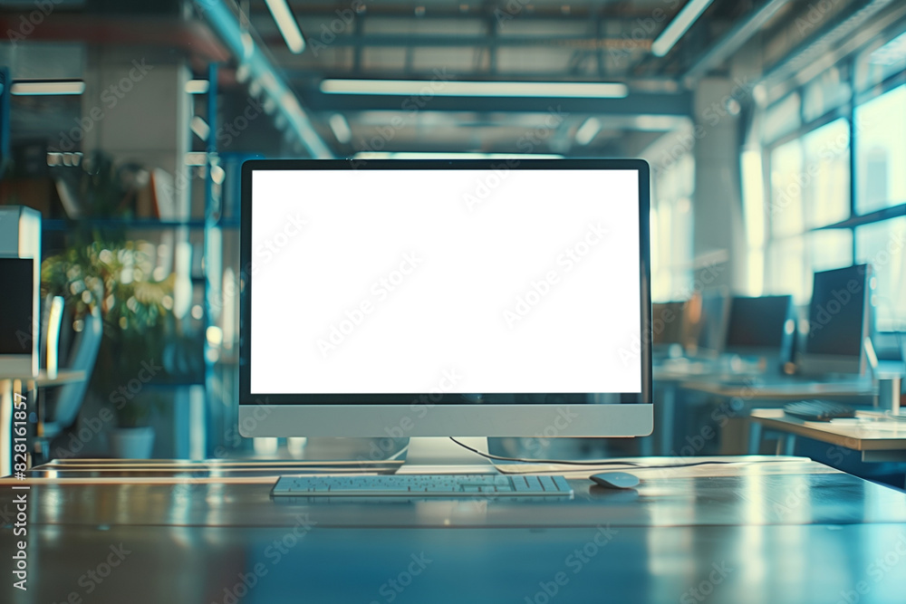 A computer monitor sits on a desk in a room with a window. The monitor is turned off and the screen is blank. The room is filled with other computers and a few potted plants A computer monitor sits on a desk in a room with a window. The monitor is turned off and the screen is blank. The room is filled with other computers and a few potted plants