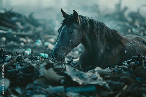a horse was in the rubbish heap