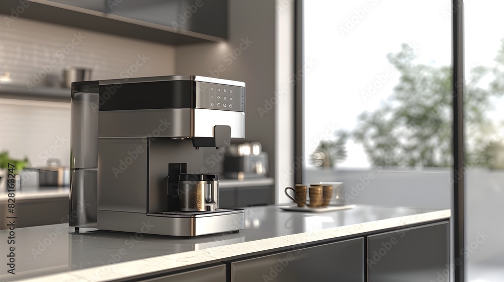 Modern 3D Digital Display Coffee Maker on Kitchen Counter Modern 3D Digital Display Coffee Maker on Kitchen Counter