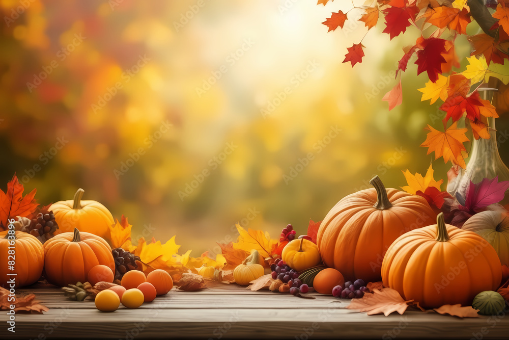 Dynamic acrylic paint border adorned with autumn and Thanksgiving symbols: vibrant leaves, pumpkins, and an array of seasonal fruits. Dynamic acrylic paint border adorned with autumn and Thanksgiving symbols: vibrant leaves, pumpkins, and an array of seasonal fruits.