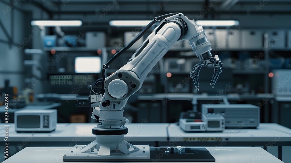 Detailed Mechanics of a High-Tech Robotic Arm in a Workshop Detailed Mechanics of a High-Tech Robotic Arm in a Workshop
