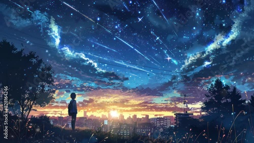 Stargazing Over Cityscape at Dusk Art