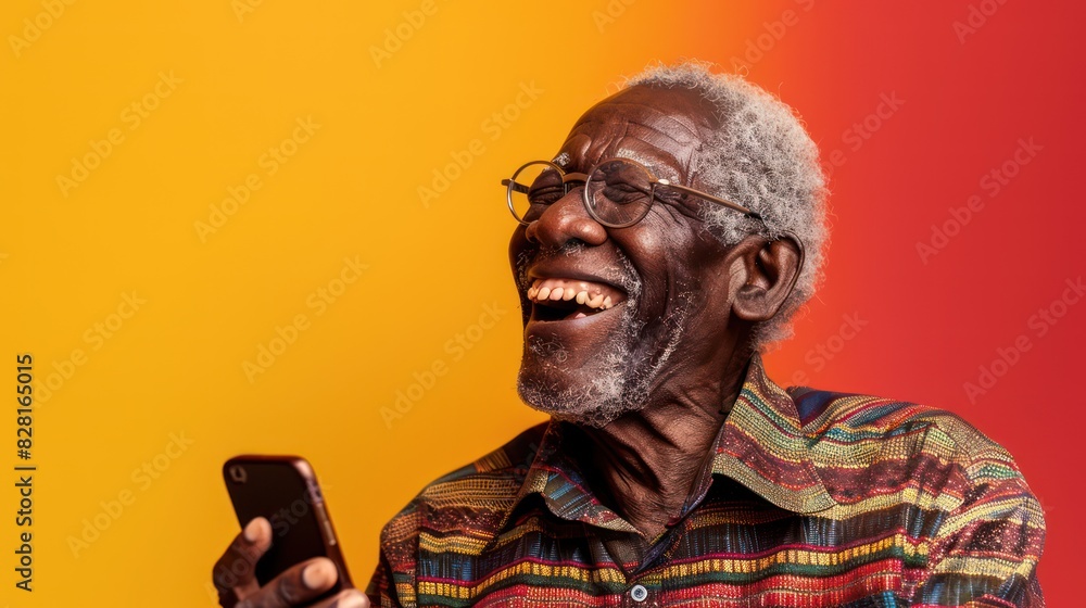 black man smiling and laughing with his phone black man smiling and laughing with his phone