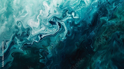 Abstract blue and green gradient paint background with liquid fluid grunge texture
