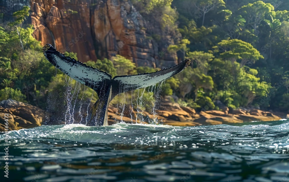 Humpback whale tail. Madagascar. St. Patrick's Island Mary. A very beautiful illustration Humpback whale tail. Madagascar. St. Patrick's Island Mary. A very beautiful illustration