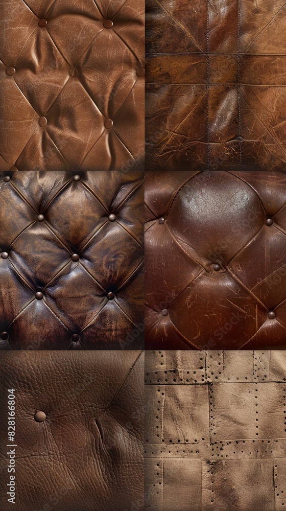 Detailed close-up of aged, textured brown leather. Rugged material concept Detailed close-up of aged, textured brown leather. Rugged material concept