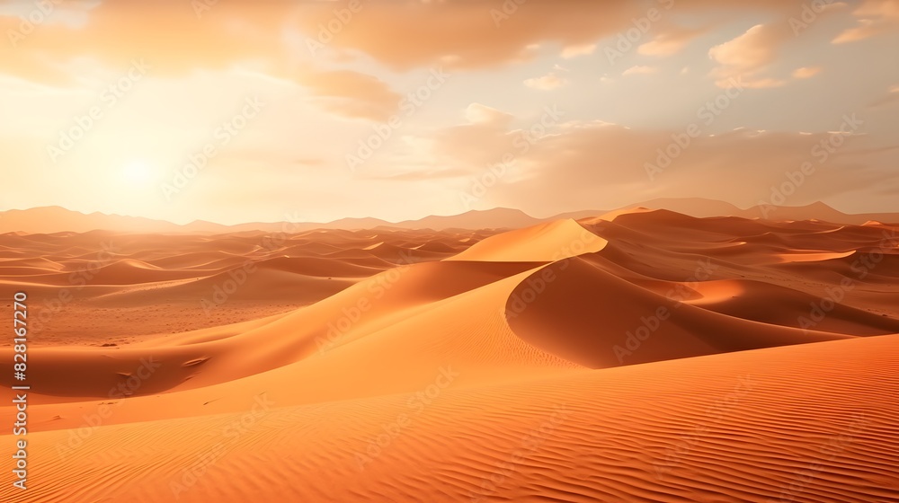 Enchanting desert at sunset with golden sands. Generative AI Enchanting desert at sunset with golden sands. Generative AI