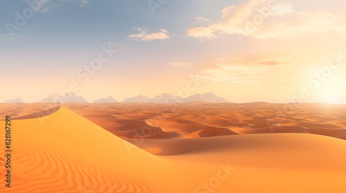 Enchanting desert at sunset with golden sands. Generative AI © ceoJAHID