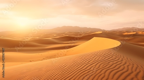 Enchanting desert at sunset with golden sands. Generative AI
