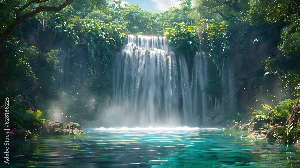 Tranquil Waterfall Amidst Greenery
