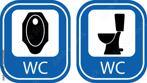 Icons of toilet and squat toilet sign. Vector design of a blue WC and squat WC sign.