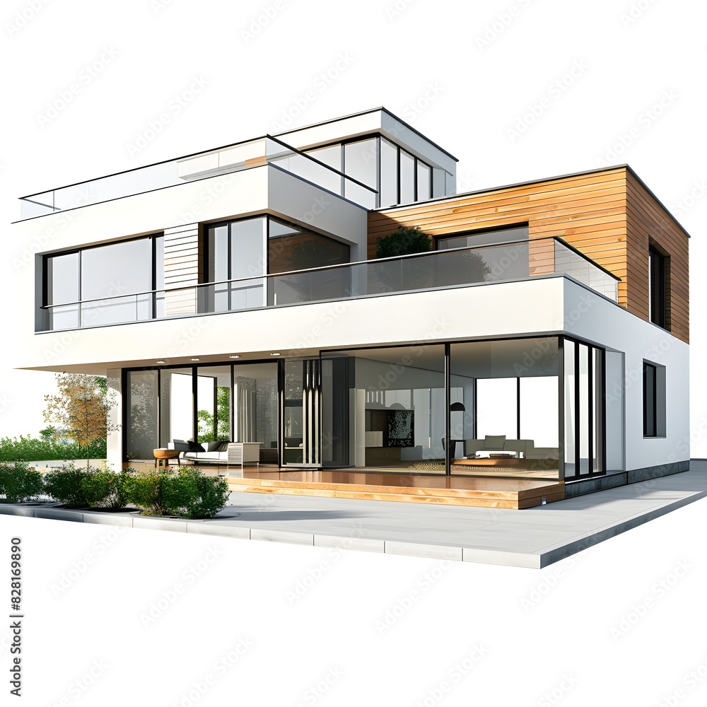 Fototapeta premium Family houses with beautiful porch american style,3d rendering of modern house,Mini house model,Luxury modern house isolated on white background,Real estate concept,illustration,75