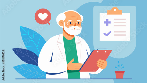 As the doctor reviewed the seniors medical charts they reminded them of the benefits of preventive care in maintaining overall wellness and preventing potential health crises.. Vector illustration