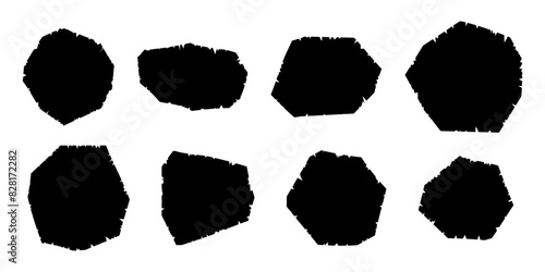 Black silhouette irregular shapes with ragged edges isolated on white background. Set of rough torn paper photo