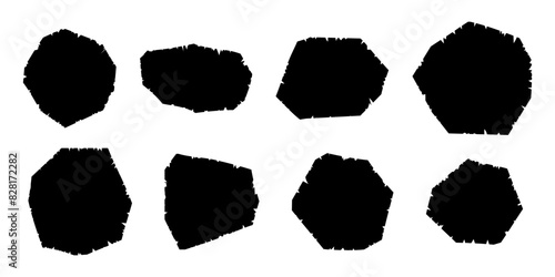 Black silhouette irregular shapes with ragged edges isolated on white background. Set of rough torn paper