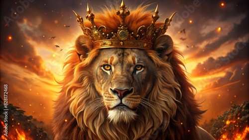 Lion with a King crown. Jesus  the Lion generative ai 