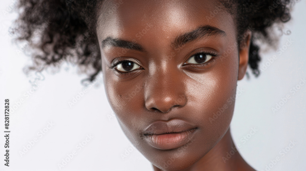 African woman face portrait view from front isolated on white background African woman face portrait view from front isolated on white background