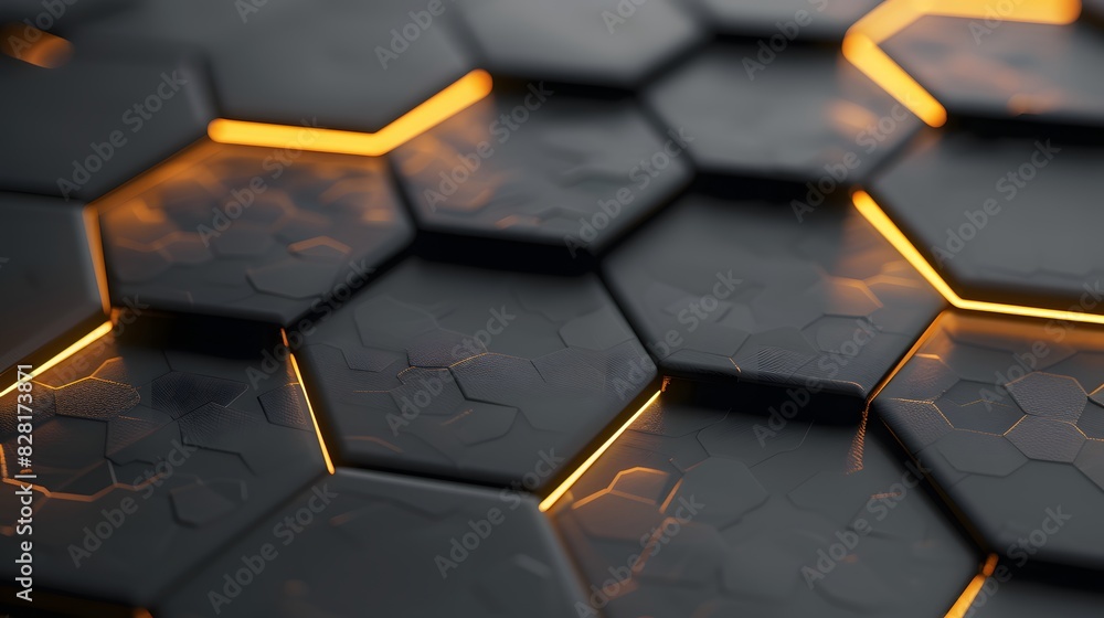Luxury hexagonal abstract black metal background with golden light lines. Dark 3d geometric texture illustration. Luxury hexagonal abstract black metal background with golden light lines. Dark 3d geometric texture illustration.